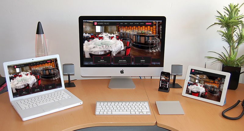 Responsiveness of Jasmine Palace's website shown across a Desktop, Laptop, Tablet, and Mobile Phone.