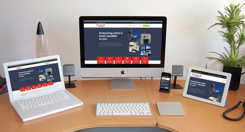 Responsiveness of CES Systems' website shown across a Desktop, Laptop, Tablet, and Mobile Phone.