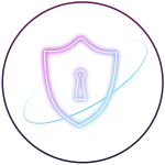 A neon shield with a key hole.