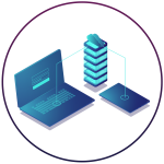 Laptop and tablet are connected via a server and the cloud.