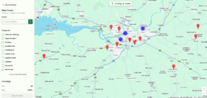 Map view of events of Limerick Sports Partnership booking system.